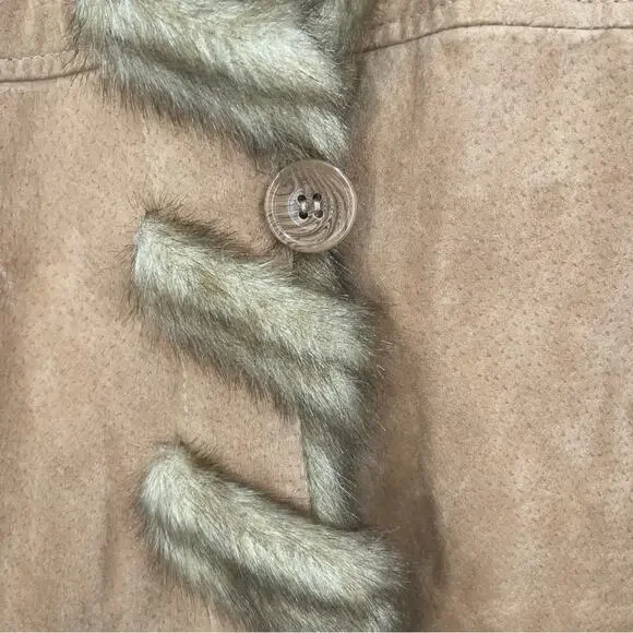 ✨ NWT Vintage Dennis Basso Suede Leather Faux Fur Lined Hooded Heavy Coat Medium - Picture 8 of 9